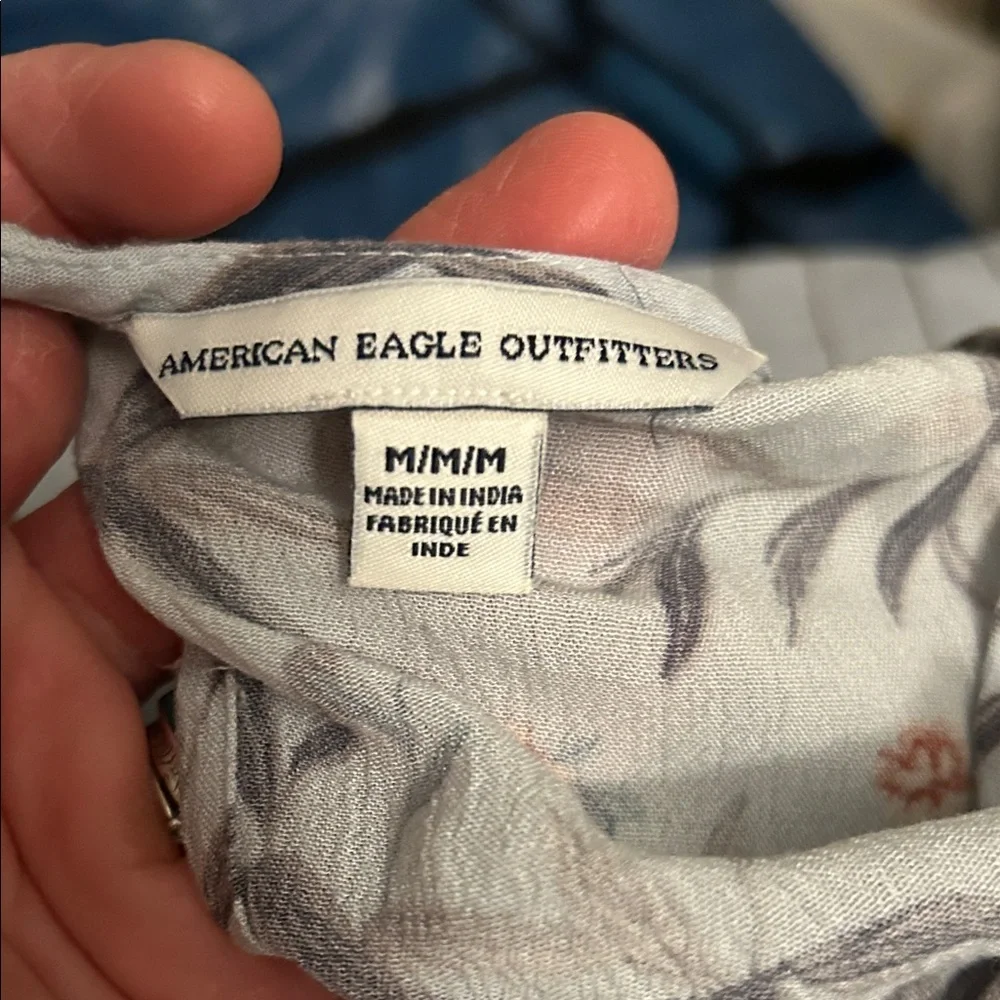 American Eagle Outfitters Floral Gray romper shorts with long skirt like wrap - Picture 2 of 5